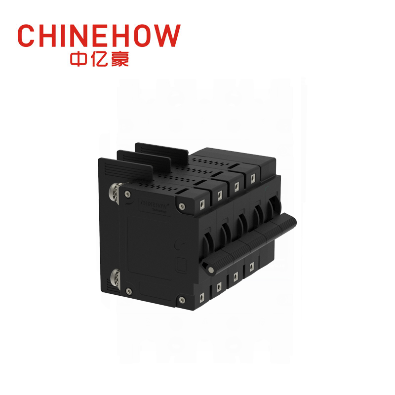 CVP-FR Hydraulic Magnetic Circuit Breaker Long Handle Actuator with M5 Screw and Terminal Barriers 4P + Remote Control 
